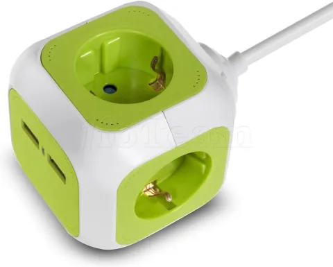 Photo de Multiprise Cube GreenBlue GB118 4 prises + 2 ports USB 1,4m (Blanc/Vert)