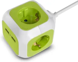 Photo de Multiprise Cube GreenBlue GB118 4 prises + 2 ports USB 1,4m (Blanc/Vert)