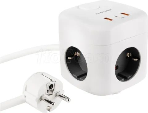 Photo de Multiprise Nanocable GaN  x 3 prises + x 2 USB-A + x 1 USB-C 20w (Blanc)