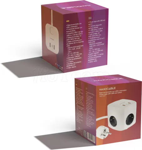 Photo de Multiprise Nanocable GaN  x 3 prises + x 2 USB-A + x 1 USB-C 20w (Blanc)