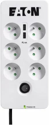 Photo de Multiprise Surtension Eaton Protection Box 6 prises + USB (Blanc)