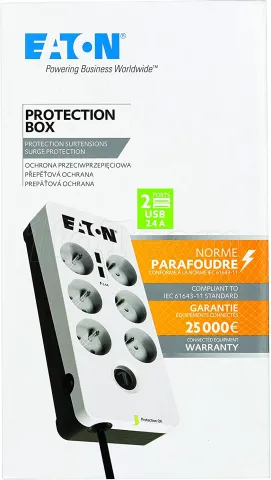 Photo de Multiprise Surtension Eaton Protection Box 6 prises + USB (Blanc)