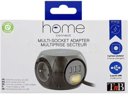 Photo de Multiprise T'nB 3 prises + 3 ports USB-A (Noir)