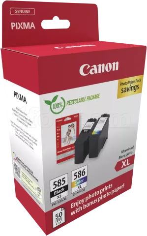 Photo de Pack 2 cartouches d'encre Canon PG-585XL/CL-586XL Photo Value (Noir + Couleurs) + 50x Papiers photo