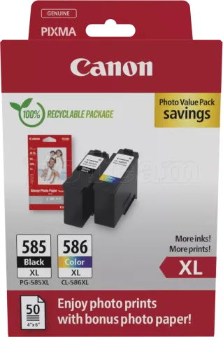 Photo de Pack 2 cartouches d'encre Canon PG-585XL/CL-586XL Photo Value (Noir + Couleurs) + 50x Papiers photo