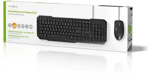 Photo de Pack 2en1 (Clavier/Souris) Nedis KBMC100BKFR (Noir)