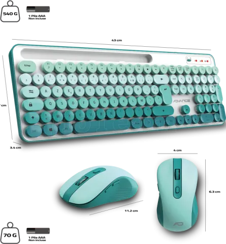 Photo de Pack 2en1 (Clavier/Souris) sans fil Advance Pep'S (Blanc/Vert)