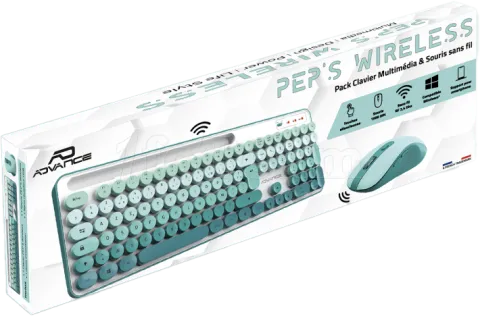 Photo de Pack 2en1 (Clavier/Souris) sans fil Advance Pep'S (Blanc/Vert)