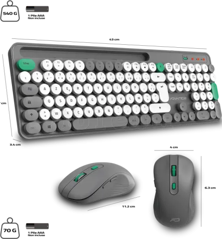Photo de Pack 2en1 (Clavier/Souris) sans fil Advance Pep'S (Gris/Blanc)