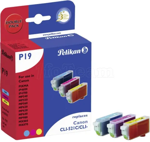 Photo de Pack 3 cartouches d'encre couleurs Pelikan P19 (remplace CLI-521)