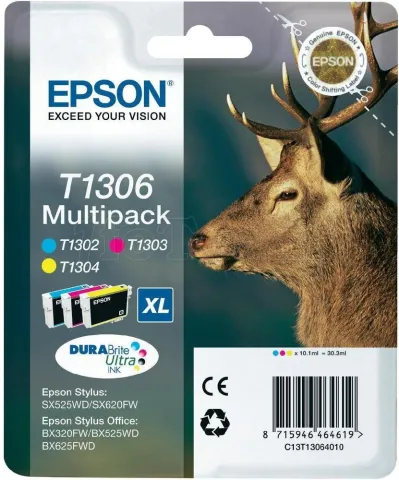 Photo de Pack 3 cartouches d'encre Epson Cerf T1306 (Cyan, Magenta, Yellow)