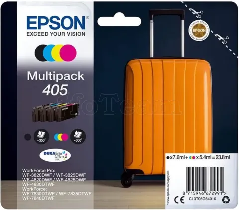 Photo de Pack 4 cartouches d'encre Epson DuraBrite Ultra Valise 405 (Noir + Couleurs)