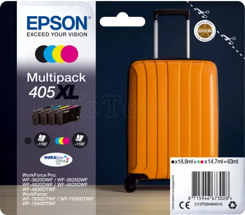 Photo de Pack 4 cartouches d'encre Epson DuraBrite Ultra Valise 405 XL (Noir + Couleurs)