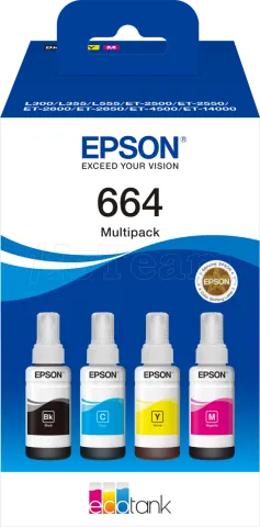 Photo de Pack 4 Cartouches d'encre Epson EcoTank 664 (Noir + Couleurs)