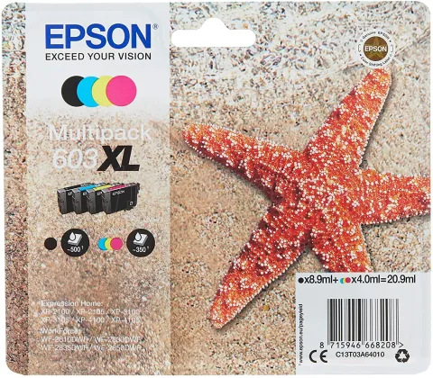 Photo de Pack 4 cartouches d'encre Epson Etoile de mer 603XL (Noir XL + Couleurs XL)