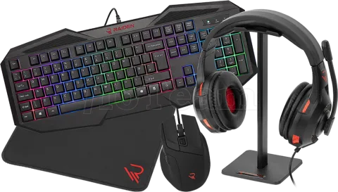 Photo de Pack 5en1 (Clavier/Souris/Casque/Support/Tapis) Raiden RGB (Noir)