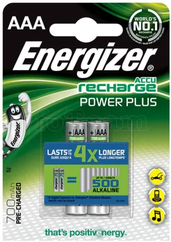 Photo de Pack blister de 2 piles rechargeables Energizer Power Plus type AAA 1,2V - 700 mAh (R06)