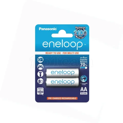 Photo de Pack blister de 2 piles rechargeables Panasonic Eneloop type AA 1,2V - 1900 mAh (R06)