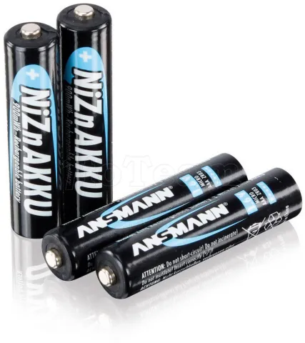 Photo de Pack blister de 4 piles NiZn rechargeables Ansmann type AAA 1,2V - 900 mAh (R03)