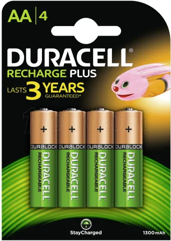 Photo de Pack blister de 4 piles rechargeables Duracell Recharge Plus AA 1,2V - 1300 mAh (R06)