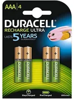 Photo de Pack blister de 4 piles rechargeables Duracell Ultra type AAA 1,2V - 850 mAh (R03)