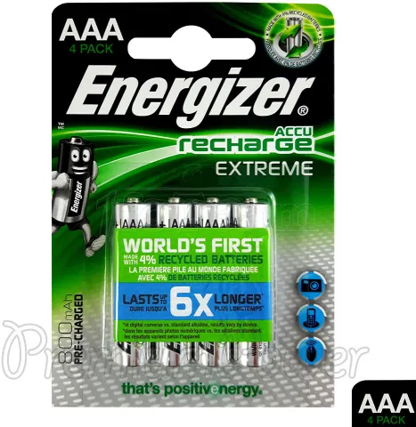 Photo de Pack blister de 4 piles rechargeables Energizer Extreme type AAA  1, 2V - 800mAh (LR03)