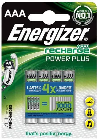 Photo de Pack blister de 4 piles rechargeables Energizer Power Plus type AAA 1,2V - 700 mAh (LR03)