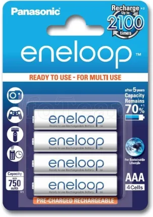 Photo de Pack blister de 4 piles rechargeables Panasonic Eneloop type AAA 1,2V - 750 mAh (LR3)