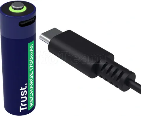 Photo de Pack de 2 piles rechargeables par USB-C Trust type AA - 1700 mAh (R06)