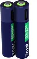 Photo de Pack de 2 piles rechargeables par USB-C Trust type AAA - 500mAh (LR03)