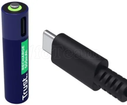 Photo de Pack de 2 piles rechargeables par USB-C Trust type AAA - 500mAh (LR03)