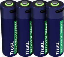 Photo de Pack de 4 piles rechargeables par USB-C Trust type AA - 1700 mAh - Cable recharge inclus (R06)