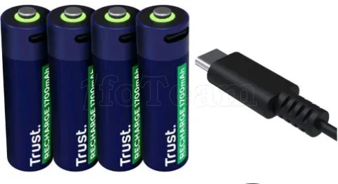 Photo de Pack de 4 piles rechargeables par USB-C Trust type AA - 1700 mAh - Cable recharge inclus (R06)