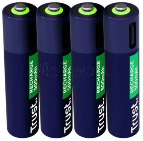 Photo de Pack de 4 piles rechargeables par USB-C Trust type AAA - 500 mAh - Cable recharge inclus (LR03)