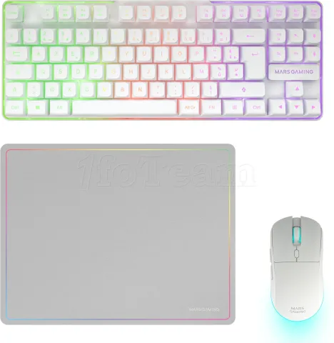 Photo de Pack Gamer 3en1 (Calvier/Souris/Tapis) Mars Gaming MCPWTKL (Blanc)