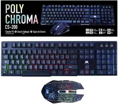 Photo de Pack Gamer 3en1 (Clavier/Souris/Tapis) Freaks & Geeks Polychroma CS-200 RGB (Noir)