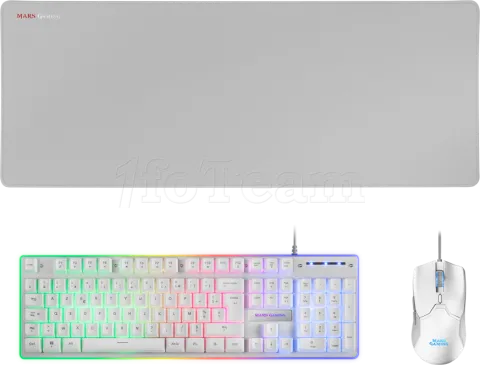 Photo de Pack Gamer 3en1 (Clavier/Souris/Tapis) Mars Gaming MCPX RGB (Blanc)