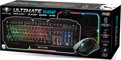 Photo de Pack Gamer 3en1 (Clavier/Souris/Tapis) Spirit of Gamer Ultimate 500 RGB (Noir)