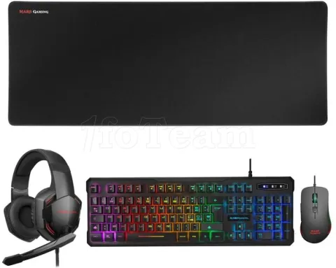 Photo de Pack Gamer 4en1 (Clavier/Souris/Casque/Tapis) Mars Gaming MCP-RGB3 (Noir)