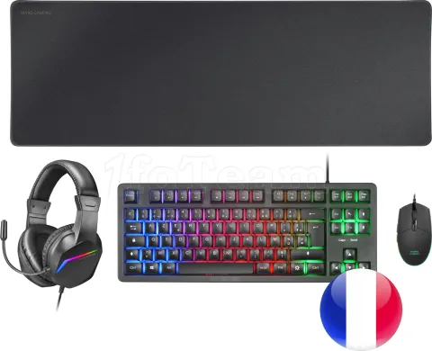 Photo de Pack Gamer 4en1 (Clavier/Souris/Casque/Tapis) Mars Gaming MCP-RGB3 (Noir)