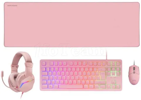 Photo de Pack Gamer 4en1 (Clavier/Souris/Casque/Tapis) Mars Gaming MCP-RGB3 (Rose)