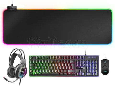 Photo de Pack Gamer 4en1 (Clavier/Souris/Casque/Tapis) Mars Gaming MCPex RGB (Noir)