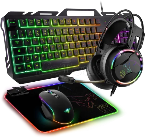 Photo de Pack Gamer 4en1 (Clavier/Souris/Casque/Tapis) Spirit of Gamer Ultimate 300 RGB (Noir)