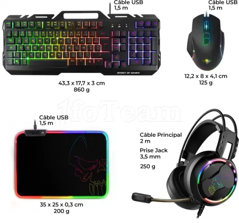 Photo de Pack Gamer 4en1 (Clavier/Souris/Casque/Tapis) Spirit of Gamer Ultimate 300 RGB (Noir)