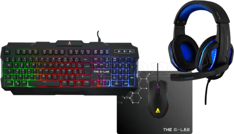 Photo de Pack Gamer 4en1 (Clavier/Souris/Casque/Tapis) The G-Lab Combo Argon Evolution RGB (Noir)