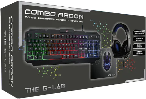 Photo de Pack Gamer 4en1 (Clavier/Souris/Casque/Tapis) The G-Lab Combo Argon Evolution RGB (Noir)