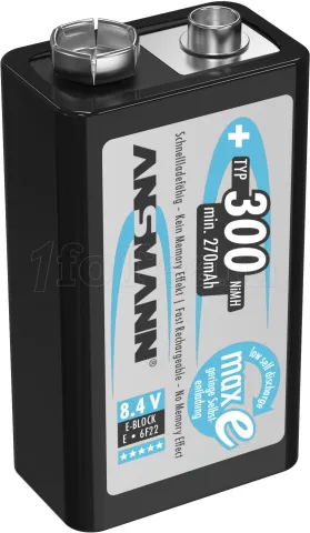 Photo de Pile rechargeable Ansmann maxE 9V 300mAh (6LR61)