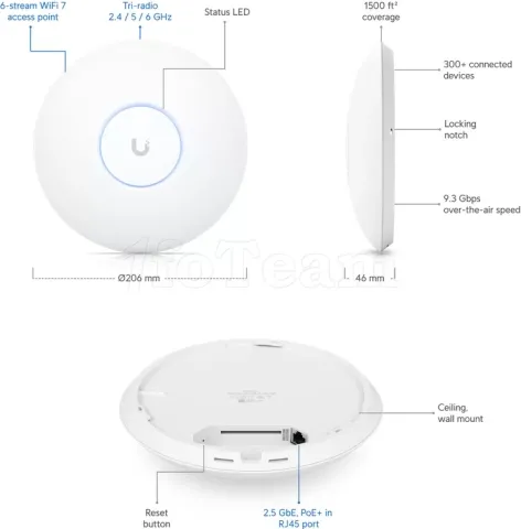 Photo de Point d'accès WiFi Ubiquiti UniFi U7-Pro BE7300 (Blanc)