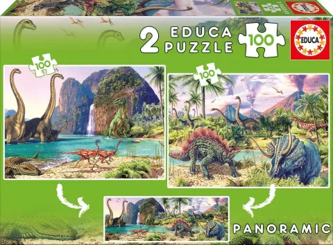 Photo de Puzzle Educa 2en1 - Dino World (2x100 pièces)