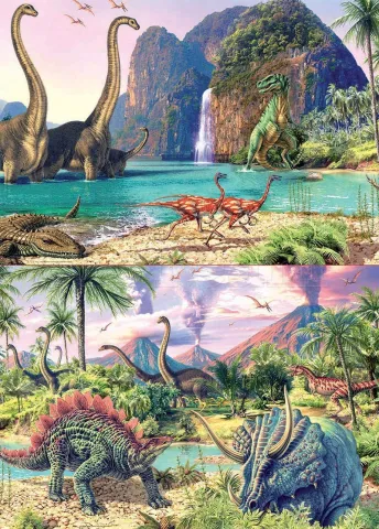 Photo de Puzzle Educa 2en1 - Dino World (2x100 pièces)